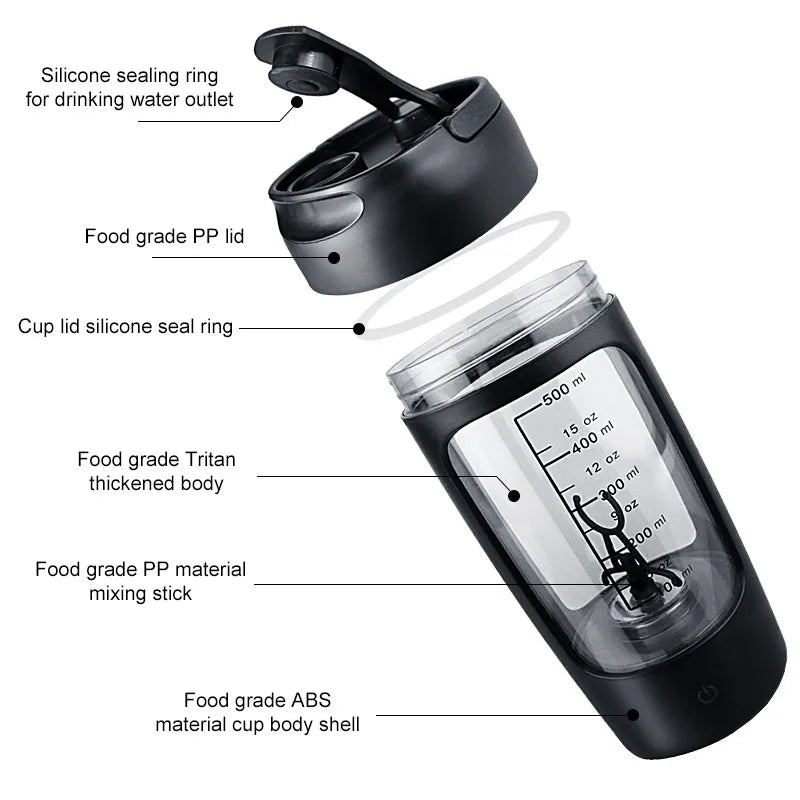 Portable USB Rechargeable Electric Protein Shaker Bottle - 1200mAh Blender Cup for Fitness and Workout - 650ml Capacity